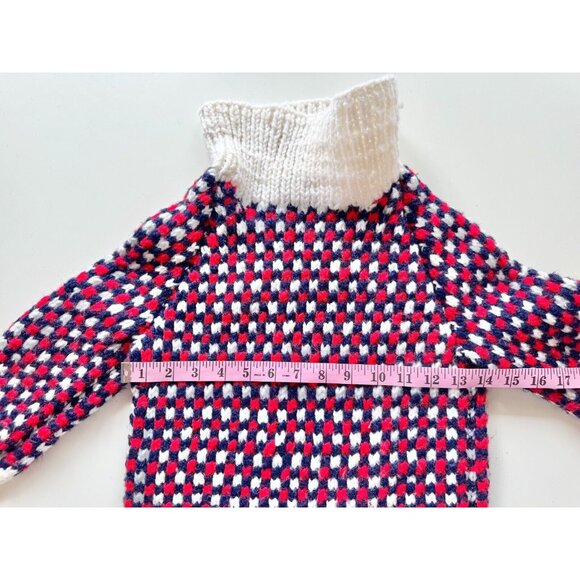 Vintage Handmade by Grandma Blue red Check Wool Turtleneck Sweater, Size 6 - Picture 9 of 11
